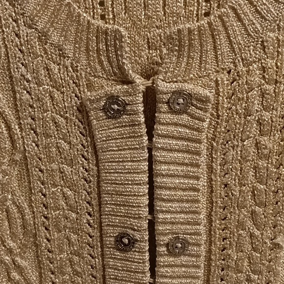 FINAL PRICE WHITE HOUSE BLACK MARKET tan/taupe braided sweater w shimmers Lrg - Picture 4 of 13